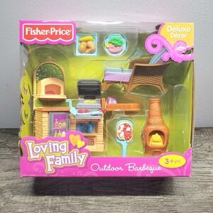 Fisher Price Loving Family Outdoor BARBEQUE Dollhouse SET 2010 Grill Retired NEW